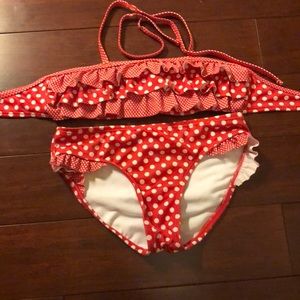 Red and white polka dot bikini